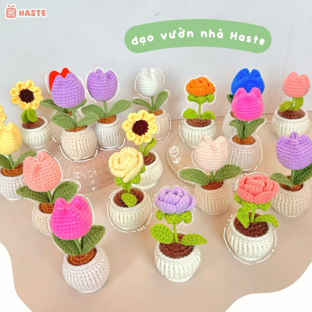 [Loại Nhỏ] Chậu Hoa Len Để Bàn Trang Trí Bàn Làm Việc Bàn Học Dễ Thương Handmade Made by Haste