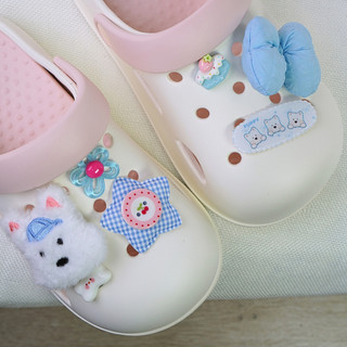 Set 7 Sticker, Charm 3D chủ đề Cún xanh/Cún hồng DIY Mita gắn Dép Sục,Cá Sấu JB-351/JB-352