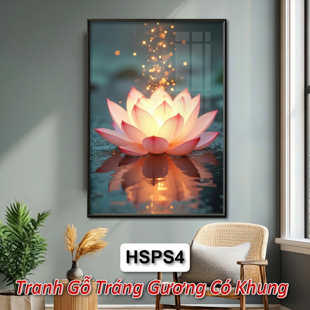 Tranh Gỗ Treo Tường Tráng Gương Hoa Sen Tông Màu Phát Sáng Mang Lại Tài Lộc Và Sức Khỏe Cho Gia Chủ