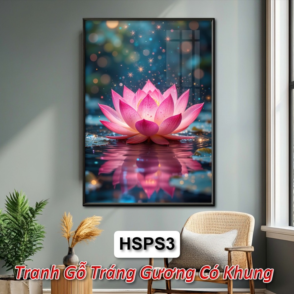 Tranh Gỗ Treo Tường Tráng Gương Hoa Sen Tông Màu Phát Sáng Mang Lại Tài Lộc Và Sức Khỏe Cho Gia Chủ
