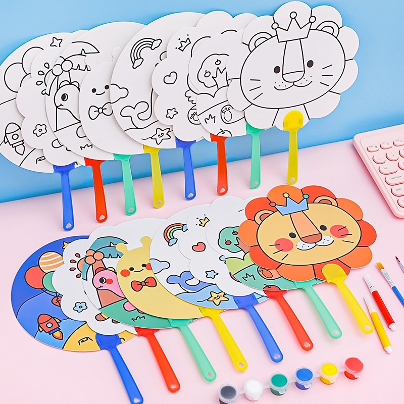 HK0174 DANY COMBO 5 CÁI QUẠT TÔ MÀU DIY SÁNG TẠO, NHIỀU HÌNH THÚ VỊ CHO BÉ DC