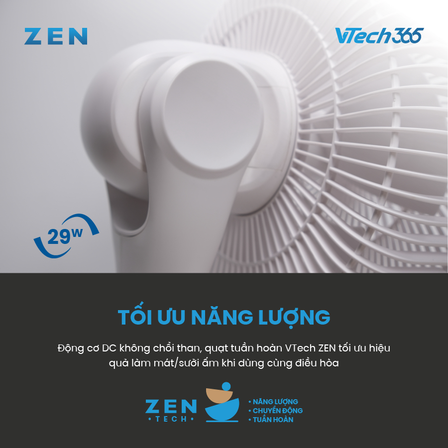 Quạt tuần hoàn VTech ZEN, Quạt Đối Lưu, Quạt lưu thông không khí Thông Minh, tiết kiệm điện