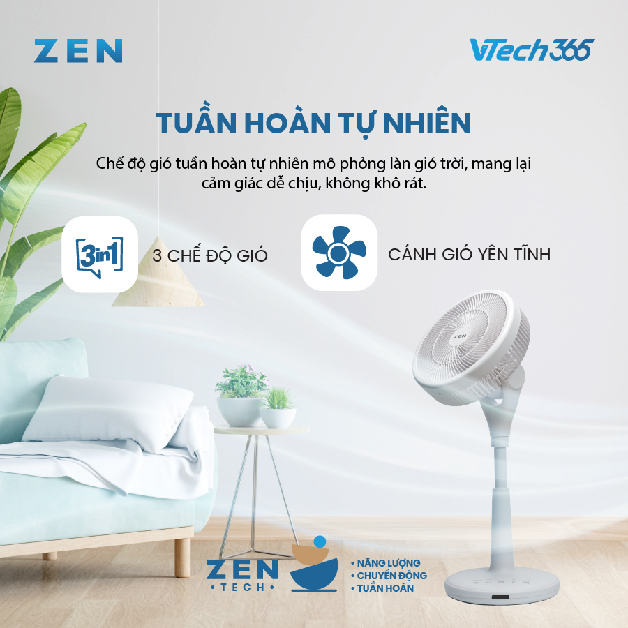 Quạt tuần hoàn VTech ZEN, Quạt Đối Lưu, Quạt lưu thông không khí Thông Minh, tiết kiệm điện
