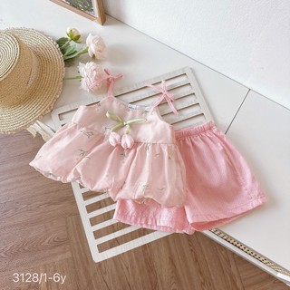 [8-26kg] Set Bộ Hè 2 Dây Đính Hoa Tuylip Chất Tơ Mềm Cho Bé Gái