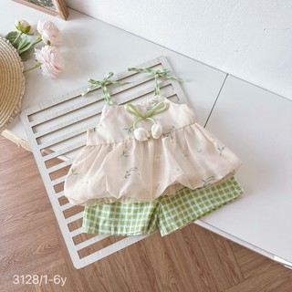 [8-26kg] Set Bộ Hè 2 Dây Đính Hoa Tuylip Chất Tơ Mềm Cho Bé Gái