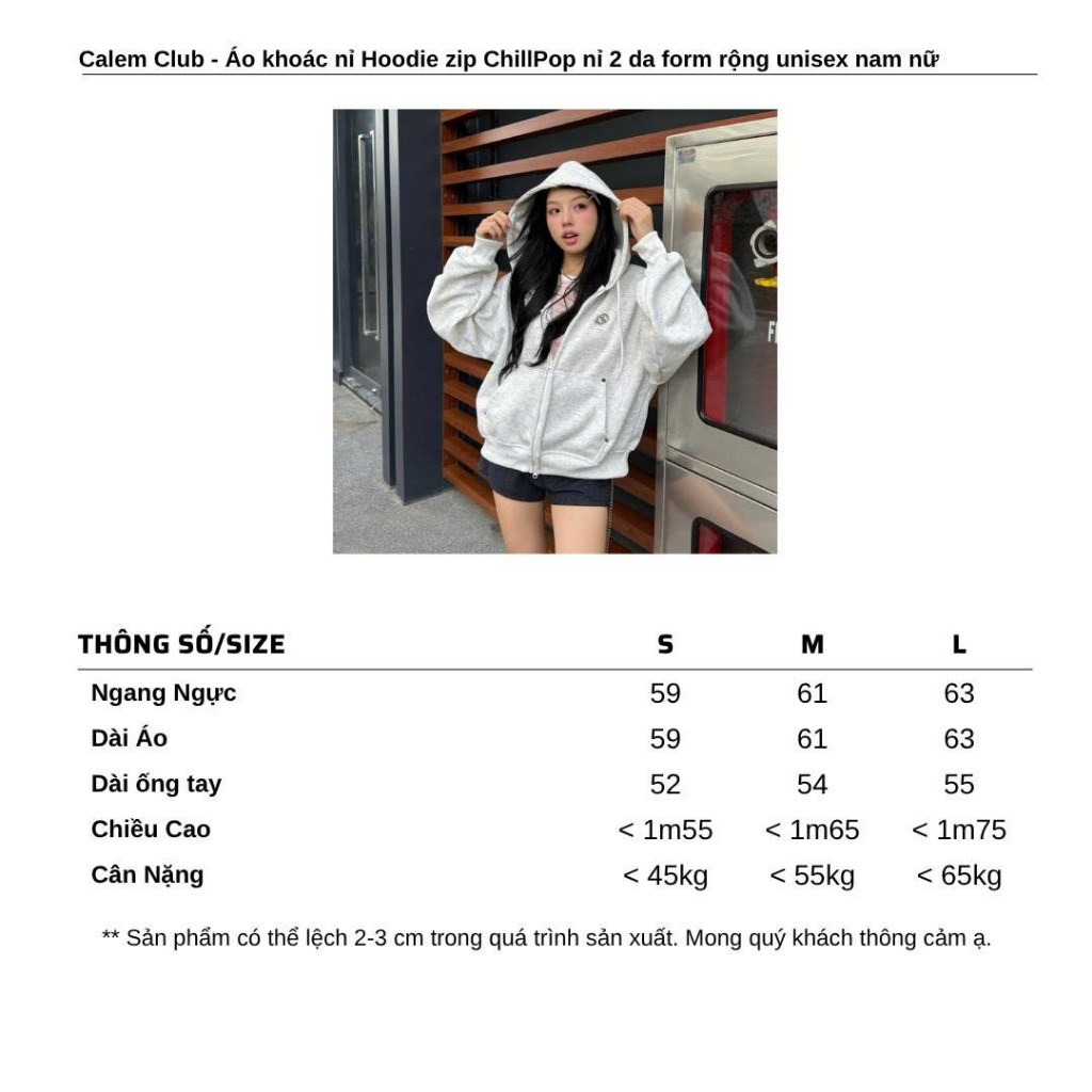 Áo khoác nỉ Hoodie zip ChillPop Calem.Club chất vải nỉ 2 da Boxy form rộng unisex nam nữ - có kèm ghim cài mỗi áo