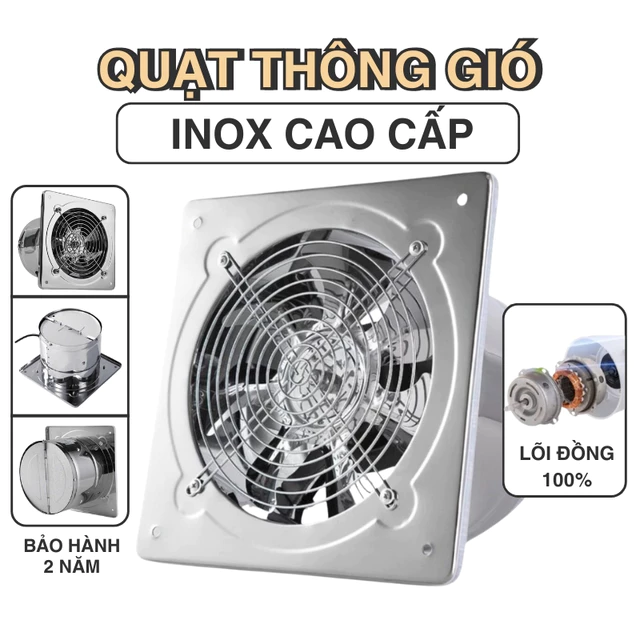 Quạt thông gió hút mùi inox vuông FD150 - FD300 máy lọc không khí quạt hút khói bếp bảo hành 2 năm