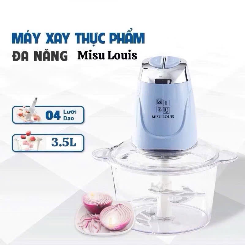 [Tặng Dụng Cụ Làm Ruốc] Máy Xay Thực Phẩm Đa Năng Cối Thuỷ Tinh, Xay Thịt Misu Louis Công Suất Lớn 500W, Dung Tích 3.5L