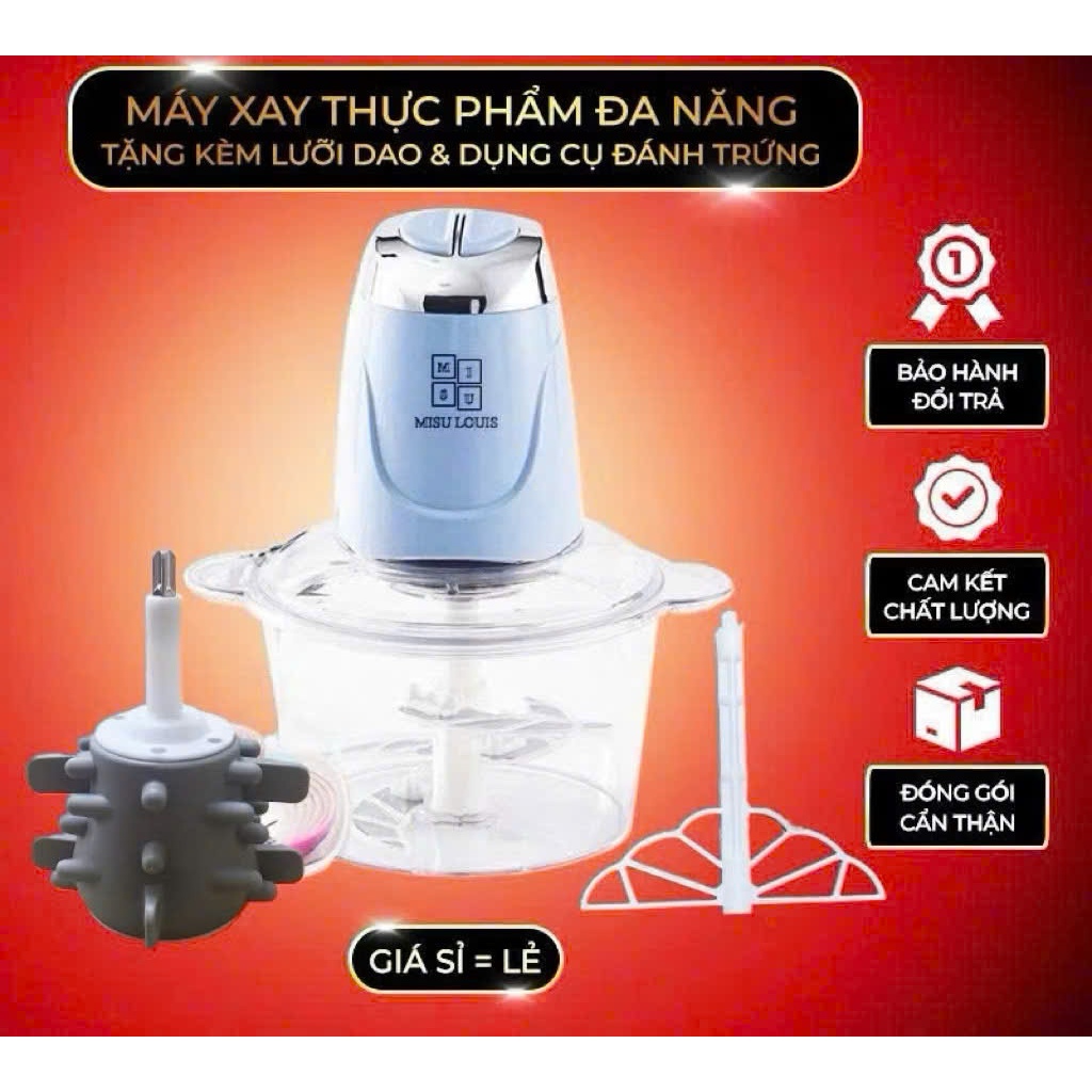[Tặng Dụng Cụ Làm Ruốc] Máy Xay Thực Phẩm Đa Năng Cối Thuỷ Tinh, Xay Thịt Misu Louis Công Suất Lớn 500W, Dung Tích 3.5L