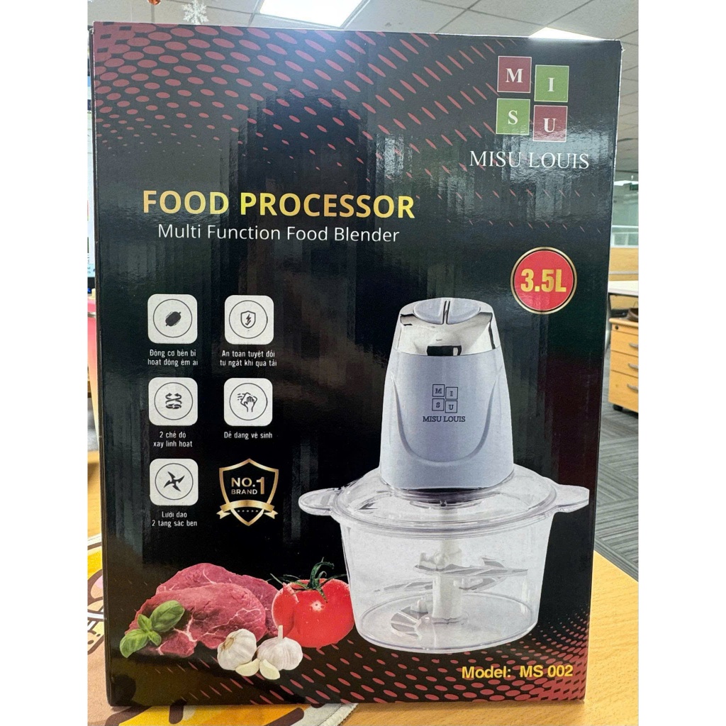 [Tặng Dụng Cụ Làm Ruốc] Máy Xay Thực Phẩm Đa Năng Cối Thuỷ Tinh, Xay Thịt Misu Louis Công Suất Lớn 500W, Dung Tích 3.5L