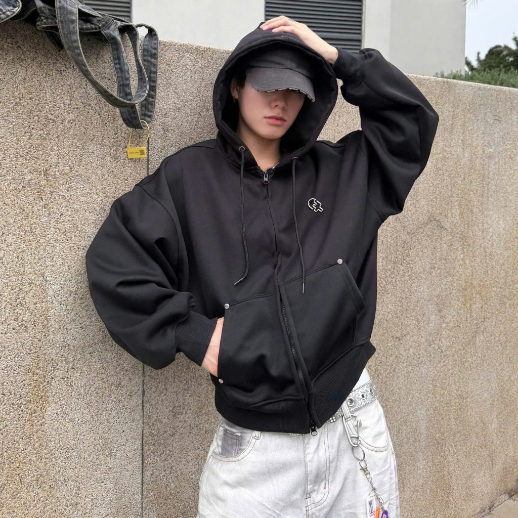 Áo khoác nỉ Hoodie zip ChillPop Calem.Club chất vải nỉ 2 da Boxy form rộng unisex nam nữ - có kèm ghim cài mỗi áo