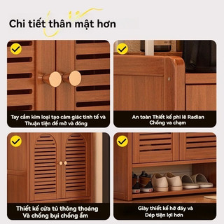 Tủ Giày Tre Có Cửa Lớp Giá Để Giày Bằng Gỗ Giá Giày Tiết Kiệm Không Gian Dụng Cụ Tổ Chức Lưu Trữ Giày