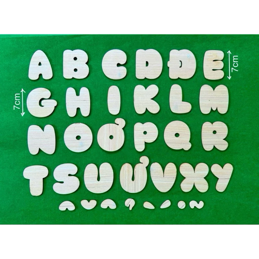 Khuôn chữ béo in hoa kích thước 7cm - Bộ chữ cái béo mập bằng gỗ- trang trí biển tên góc mầm non