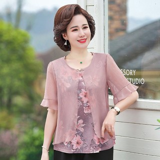 Áo Thun Voan Hoa Trung Niên Mềm Đẹp Cho Mẹ SM46