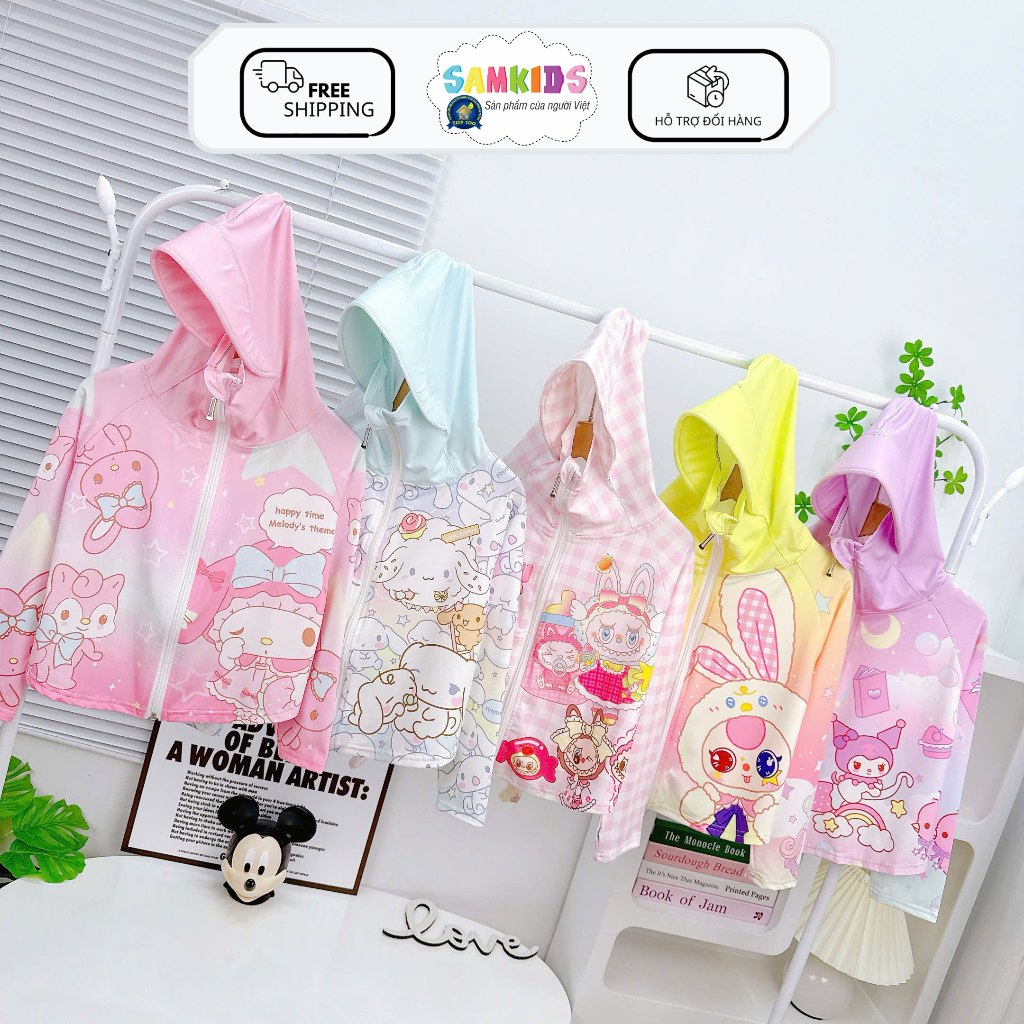 SAMKIDS - SK555 Áo Khoác Chống Nắng Bé Gái Thun Họa Tiết Mềm Mát Chống Tia Uv