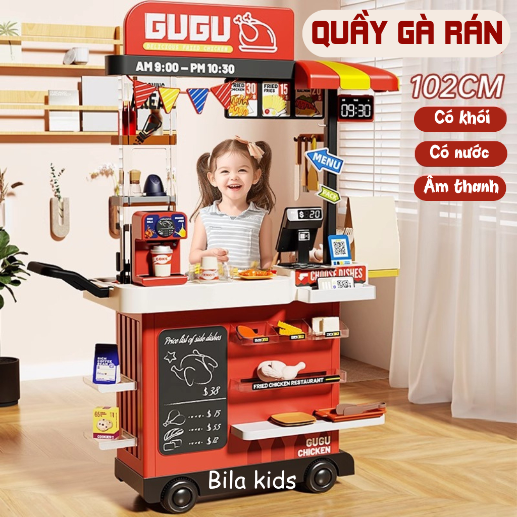 Đồ chơi nấu ăn cho bé quầy siêu thị kích thước lớn 102CM có khói nước âm thanh khi nấu thức ăn đổi màu, đồ chơi bác sĩ