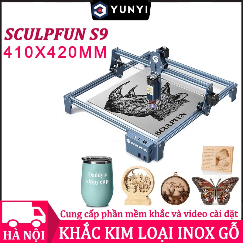 Máy Khắc Laser Mini SCULPFUN S9 – Máy Cắt Laser Mini 410x420mm Khắc Nhựa,Gỗ,Acrylic,Da,Thép Không Gỉ
