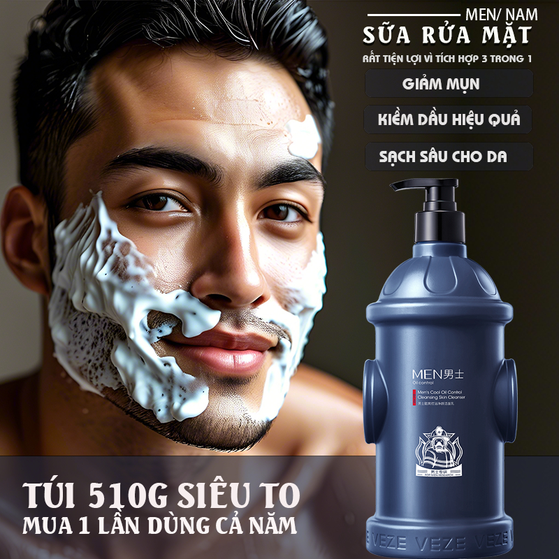 【Mua 1 Tặng 1】Sữa rửa mặt Nam 3 Tác Động Tro núi lửa，Kiềm Dầu Ngừa Mụn Dưỡng Trắng Dịu Nhẹ，làm sáng da Sạch Sâu