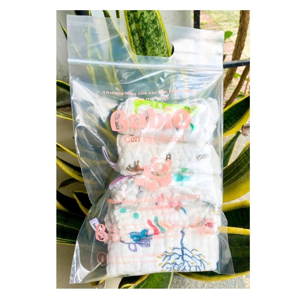 Khăn Sữa Sợi Tre BABIONE Khăn Sữa Cho Bé Sợi Tre Tự Nhiên Túi Zip 5 Cái