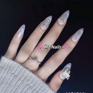 (Tặng hộp,keo) Nail Box Thiết Kế Mắt Mèo Hồng Nhạt Charm Bướm Ngọc Nơ HotHit Dễ Thương, Xinh M165