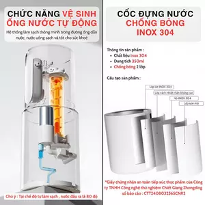 Máy Nóng Nước Tức Thời Mini Để Bàn – 11 Mức Nhiệt, Có Cốc Inox 304, Tự Ngắt, Khóa Trẻ Em, Bảo Hành 6 Tháng