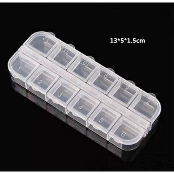 Hộp đựng đá tráng trí móng, hộp đựng đồ trang sức 12 ô