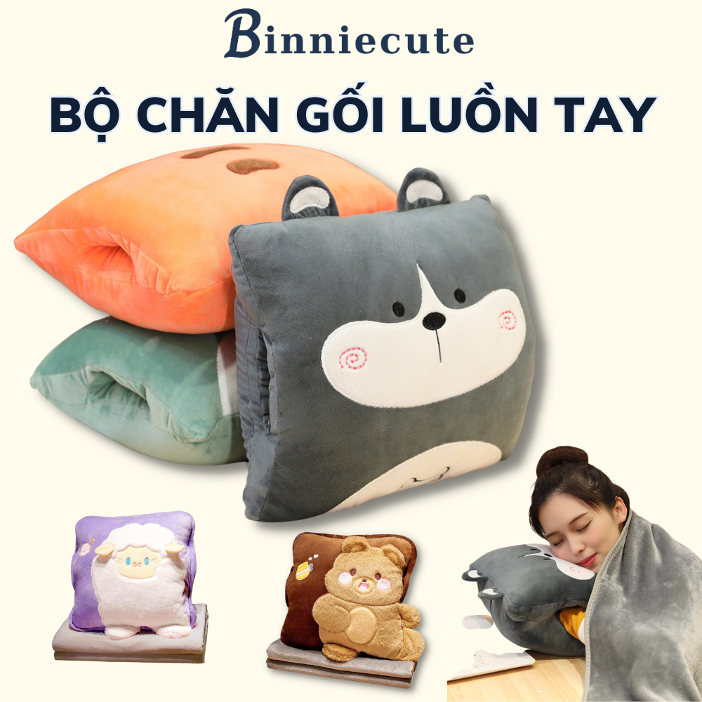 Bộ chăn gối văn phòng 3 trong 1 Binniecute hình thú - ngủ trưa văn phòng - kích thước 100x170cm