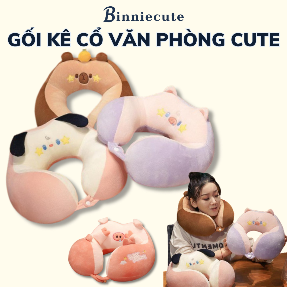 Gối văn phòng kê cổ chữ u hình thú BINNIECUTE  chống đau mỏi cổ vai gáy - Kích thước 30x30cm