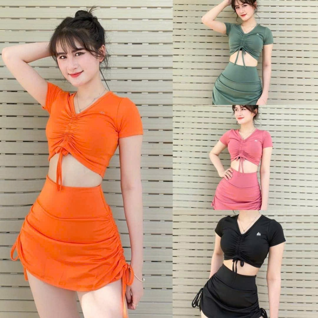 Bộ thể thao nữ quần rút sườn áo rút ngực tặng mút chất thun co giãn tập gym, yoga, aerobic...