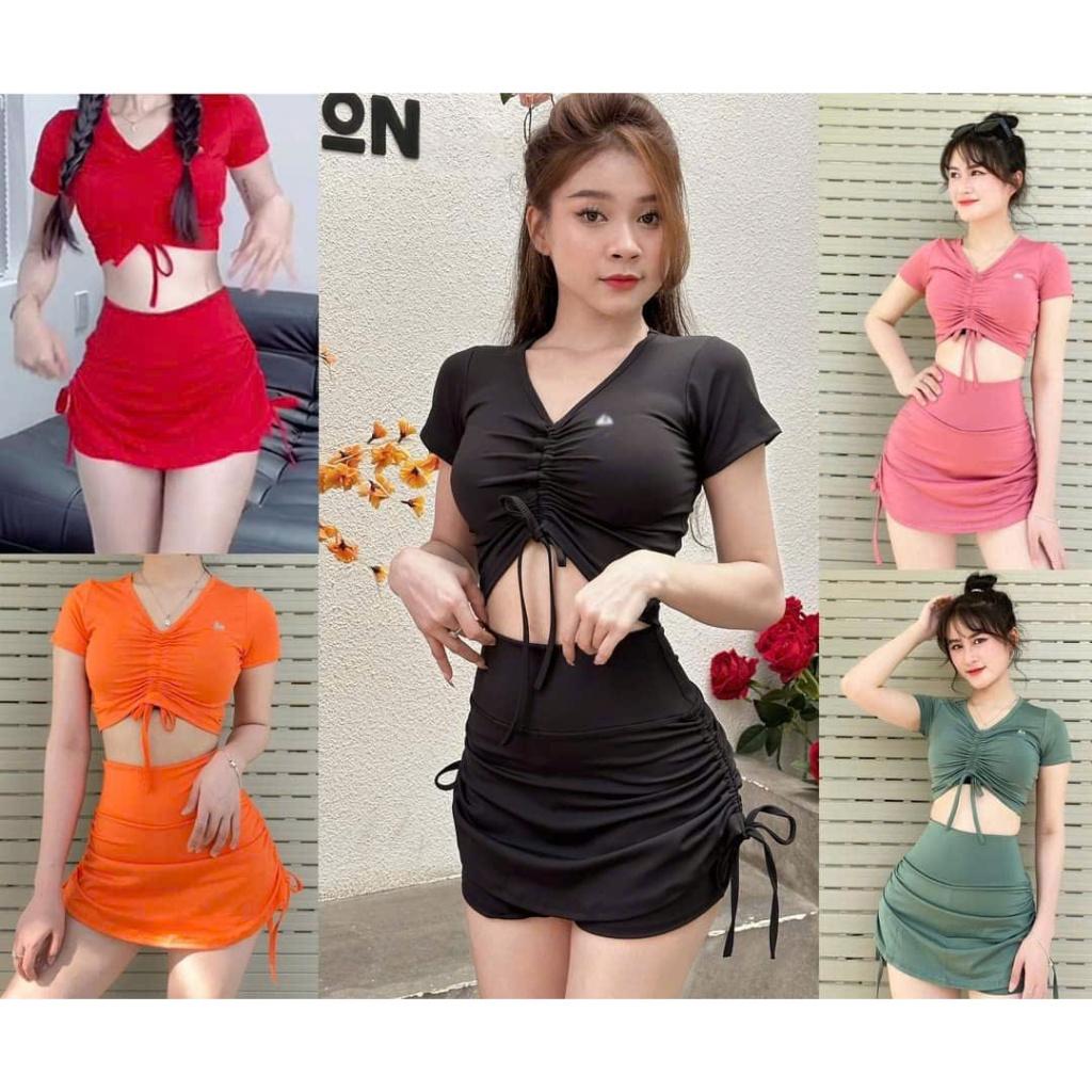 Bộ thể thao nữ quần rút sườn áo rút ngực tặng mút chất thun co giãn tập gym, yoga, aerobic...