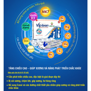 Viên Uống Hỗ Trợ Phát Triển Chiều Cao VIPTEEN Bổ Sung Canxi Giúp Xương Chắc Khỏe Cho Trẻ 9 -18 Tuổi