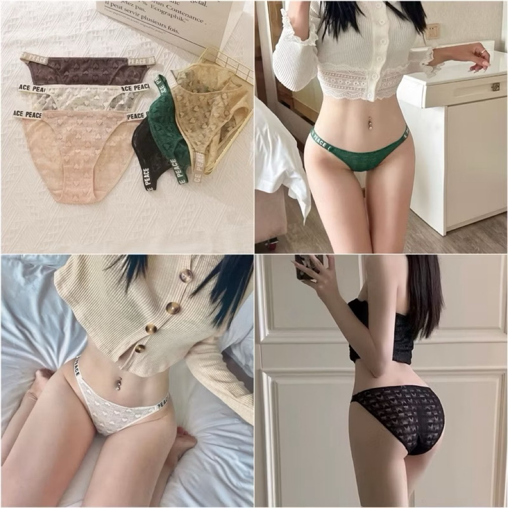 Combo 5 quần lót ren tim cạp chữ PEACE mẫu mới 3382