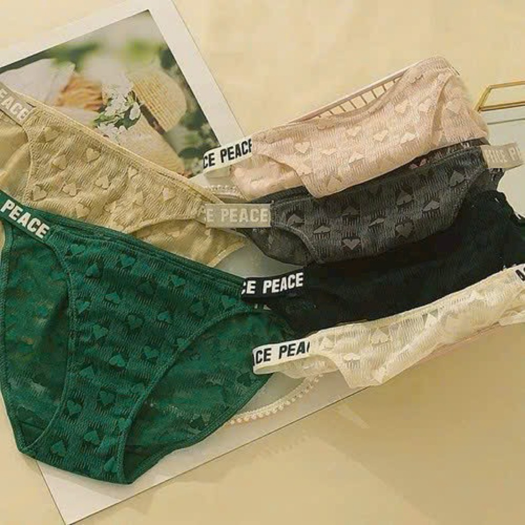 Combo 5 quần lót ren tim cạp chữ PEACE mẫu mới 3382
