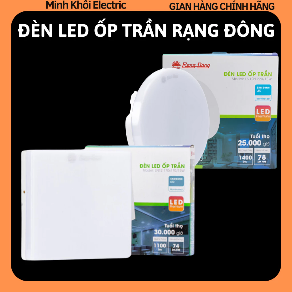 Đèn LED ốp trần Rạng Đông,đèn ốp trần led,đèn led gắn trần,bóng led ốp trần,đèn vuông gắn trần,bóng đèn vuôn,đèn gắn trầ