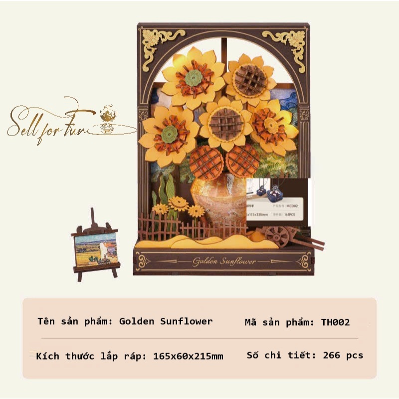 Đồ Chơi Lắp Ráp Mô Hình Tranh Gỗ 3D ROBOTIME Golden Sunflower TH002