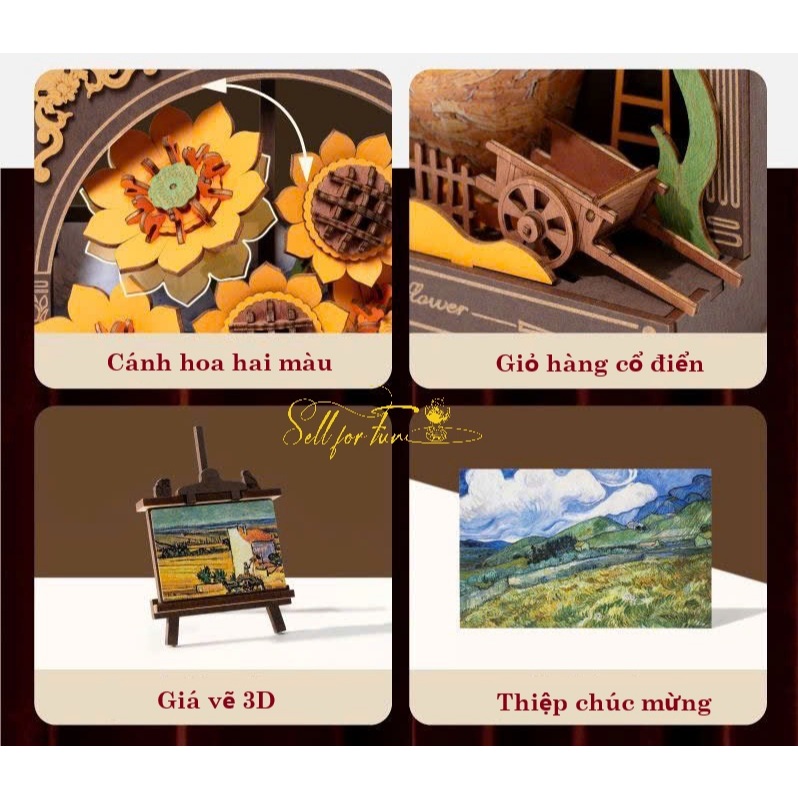 Đồ Chơi Lắp Ráp Mô Hình Tranh Gỗ 3D ROBOTIME Golden Sunflower TH002