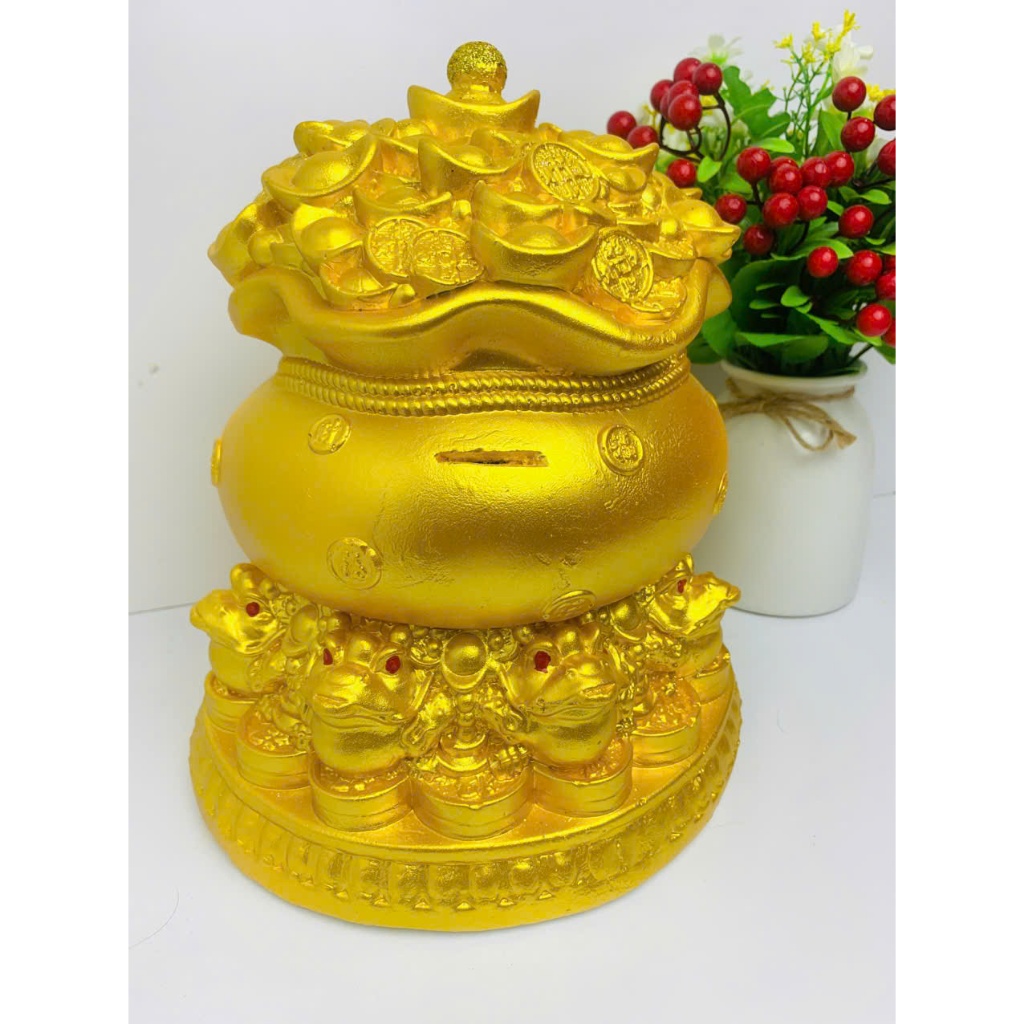 Túi vàng tài lộc phong thủy-heo đất lợn đất tiết kiệm tiền vàng cao 30cm trang trí mang may mắn