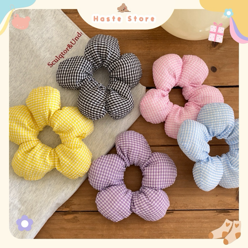 Scrunchie Cột Tóc Hình Phao Bông Hoa Hoạ Tiết Caro Nhí Phong Cách Hàn Quốc Bánh Bèo Nàng Thơ Siêu Dễ Thương