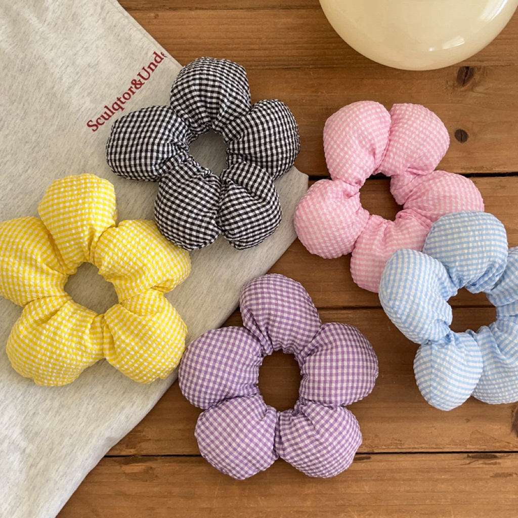 Scrunchie Cột Tóc Hình Phao Bông Hoa Hoạ Tiết Caro Nhí Phong Cách Hàn Quốc Bánh Bèo Nàng Thơ Siêu Dễ Thương
