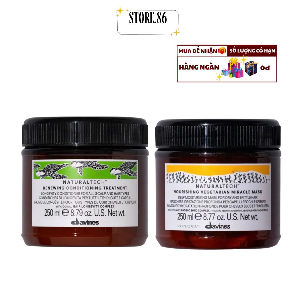 Ủ xả Davines Naturaltech Renewing Conditioner, Naturaltech Nourishing Vegetarian Miracle Mask 250ml