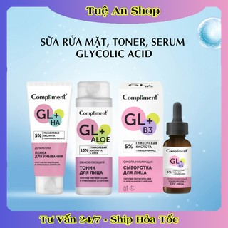 Trọn bộ Compliment 5% Glycolic Acid làm sạch và dưỡng sáng da, làm da căng bóng của Nga