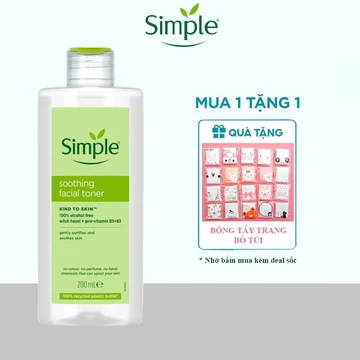 Nước hoa hồng toner Simple 200ml làm dịu da, cấp ẩm Kind to Skin Soothing Facial