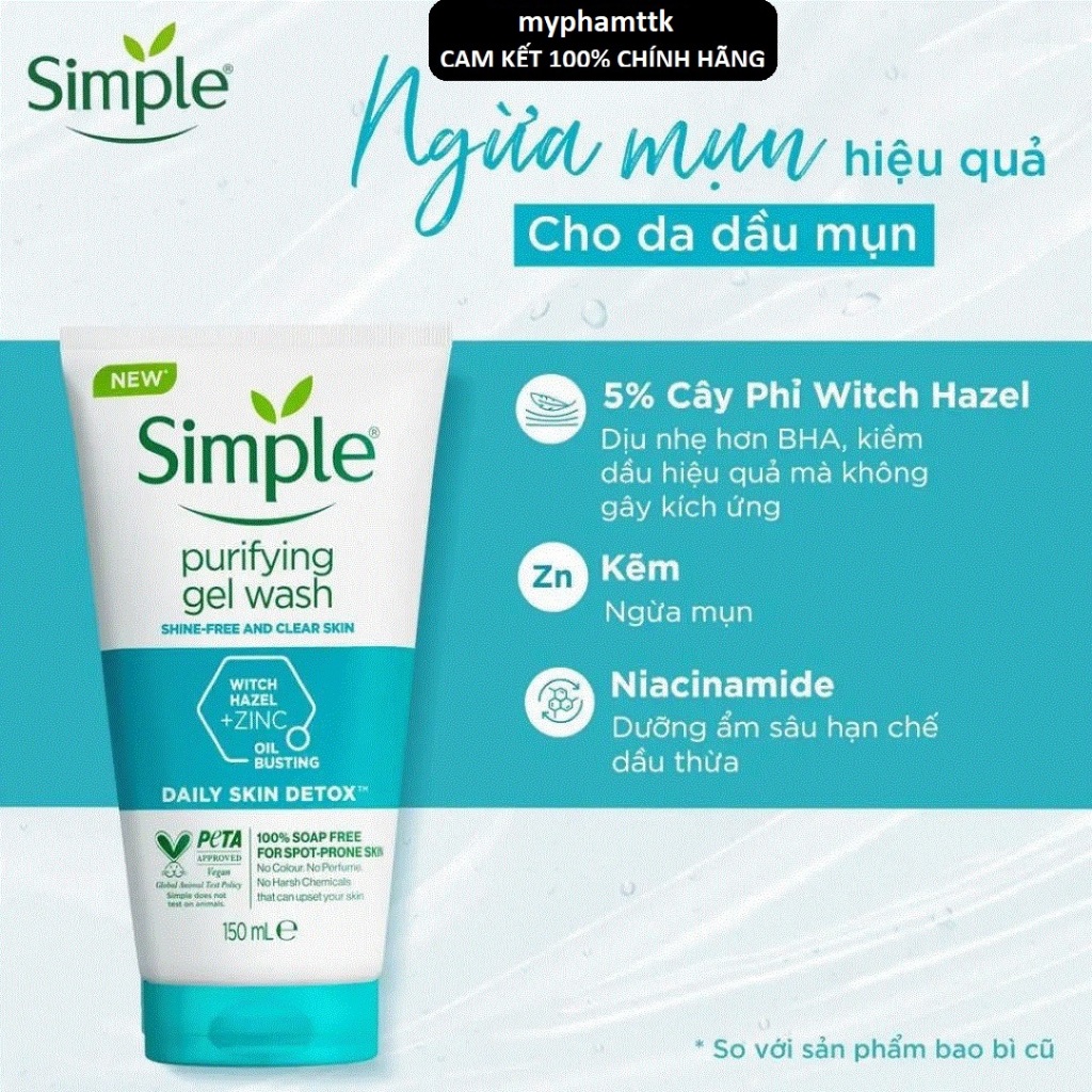 [Chính hãng] Combo Tẩy Trang Simple 200ml + Sữa Rửa Mặt Simple 150ml | Cấp Ẩm Tức Thì - Kiềm Dầu