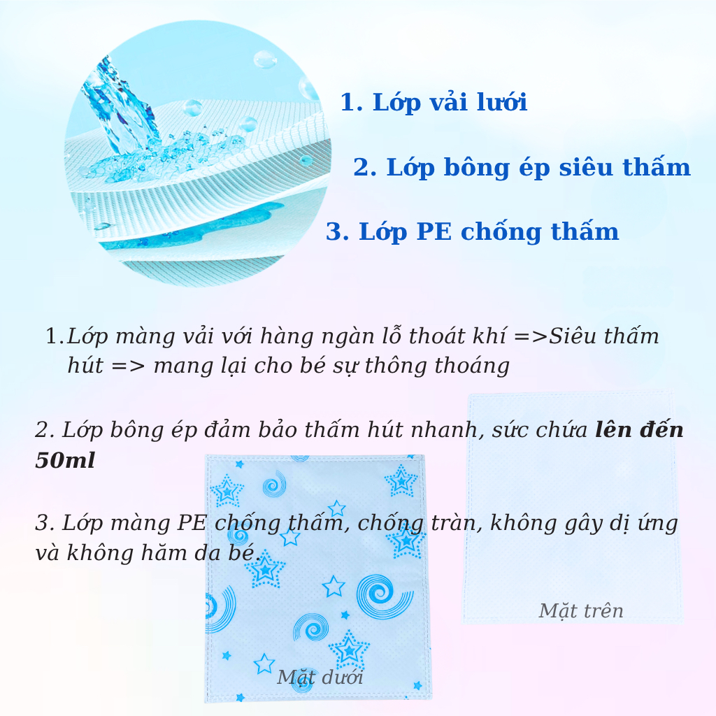 Miếng Lót Su Cho Bé BABIONE Lót Phân Su Tã Giấy 3 Lớp Siêu Thấm Hút Túi 30 Miếng Sức Chứa 50ml