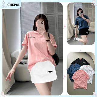 Set Bộ Áo Thun Nữ CHEPOL Form Rộng, Cổ Tròn, Phối Chân Váy Ngắn, In Chữ, Chất Cotton (Áo Phông Hồng + Cv Trắng)-CP_11089