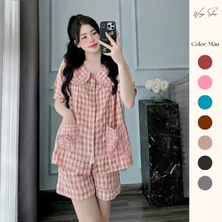 Bộ đồ ngủ kẻ túi nơ chất đũi hot hit - wings shop