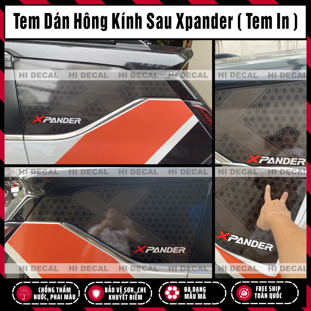 Tem dán hông kính sau Xpander, decal dán kính in 3 lớp cho xpander, decal chống nóng bảo vệ kính Xpander