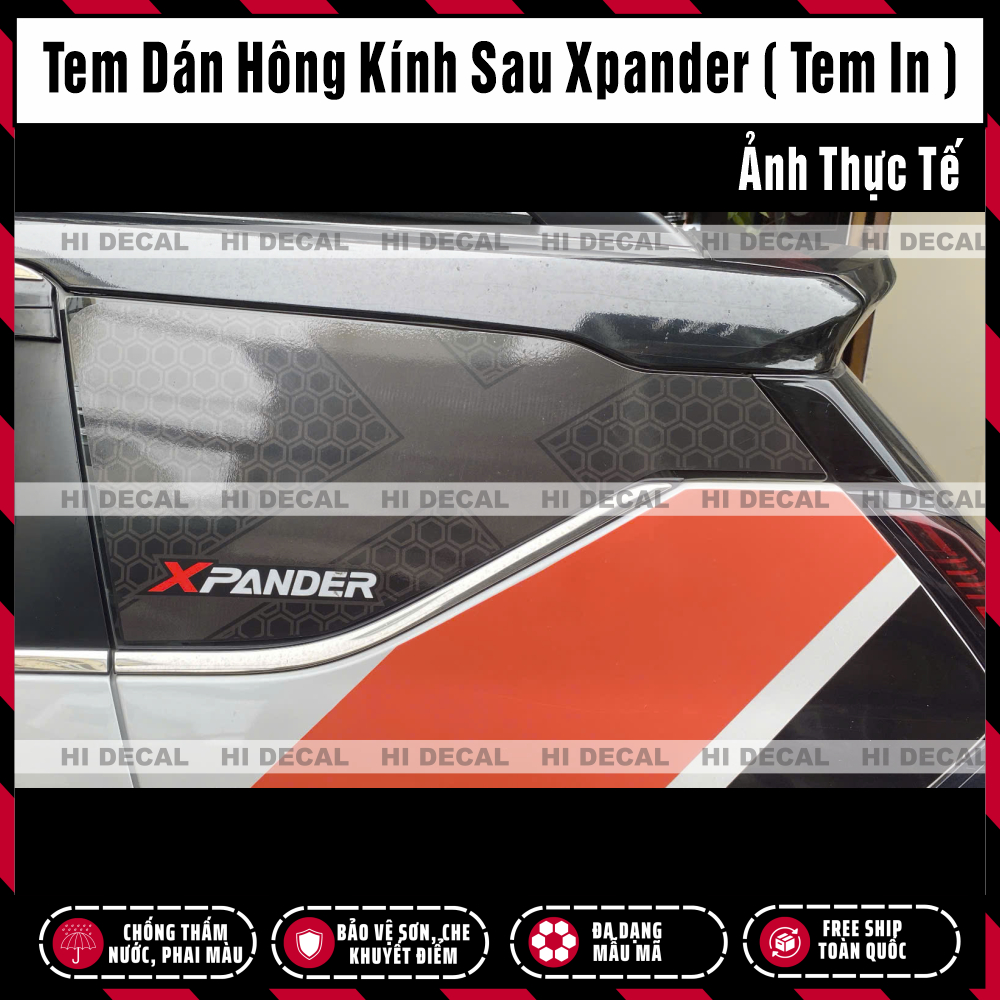 Tem dán hông kính sau Xpander, decal dán kính in 3 lớp cho xpander, decal chống nóng bảo vệ kính Xpander