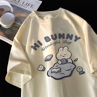 Áo thun nữ form rộng chất liệu cotton khô in hình thỏ hi bunny