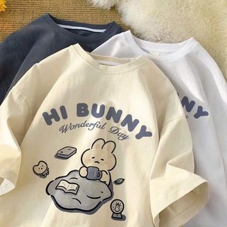 Áo thun nữ form rộng chất liệu cotton khô in hình thỏ hi bunny
